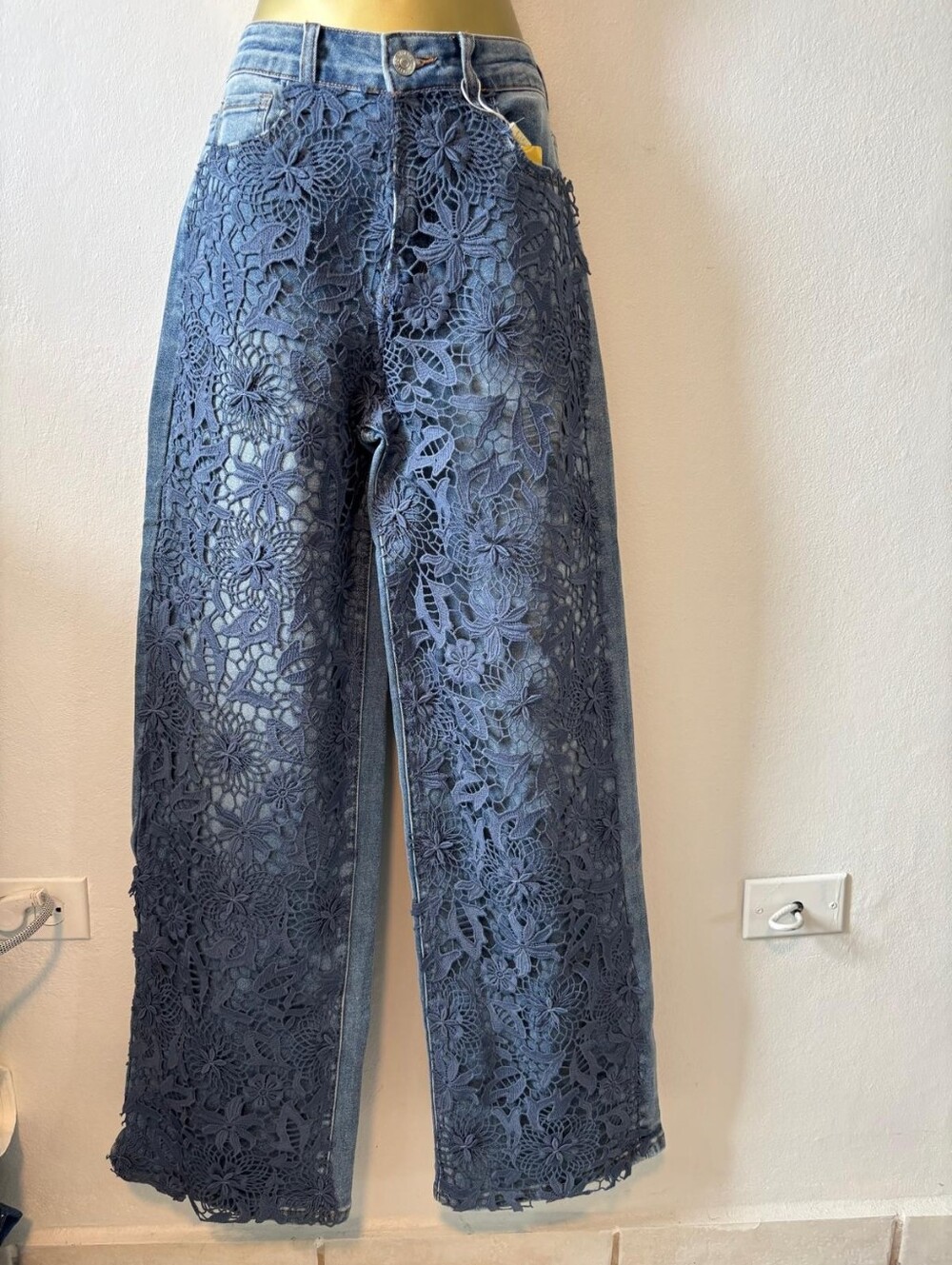 Blue Crochet Lace Wide-Leg Women’s Jeans
